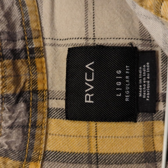 RVCA men's flannel. Yellow and grey. Size Large. - Picture 2 of 4